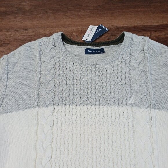 New NAUTICA Men's MARSHMALLOW COLOR BLOCK Cable Knit Sweater XL - Picture 2 of 6